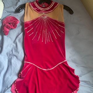 Rhinestoned Dark Pink Figure Skating Dress AS/AM